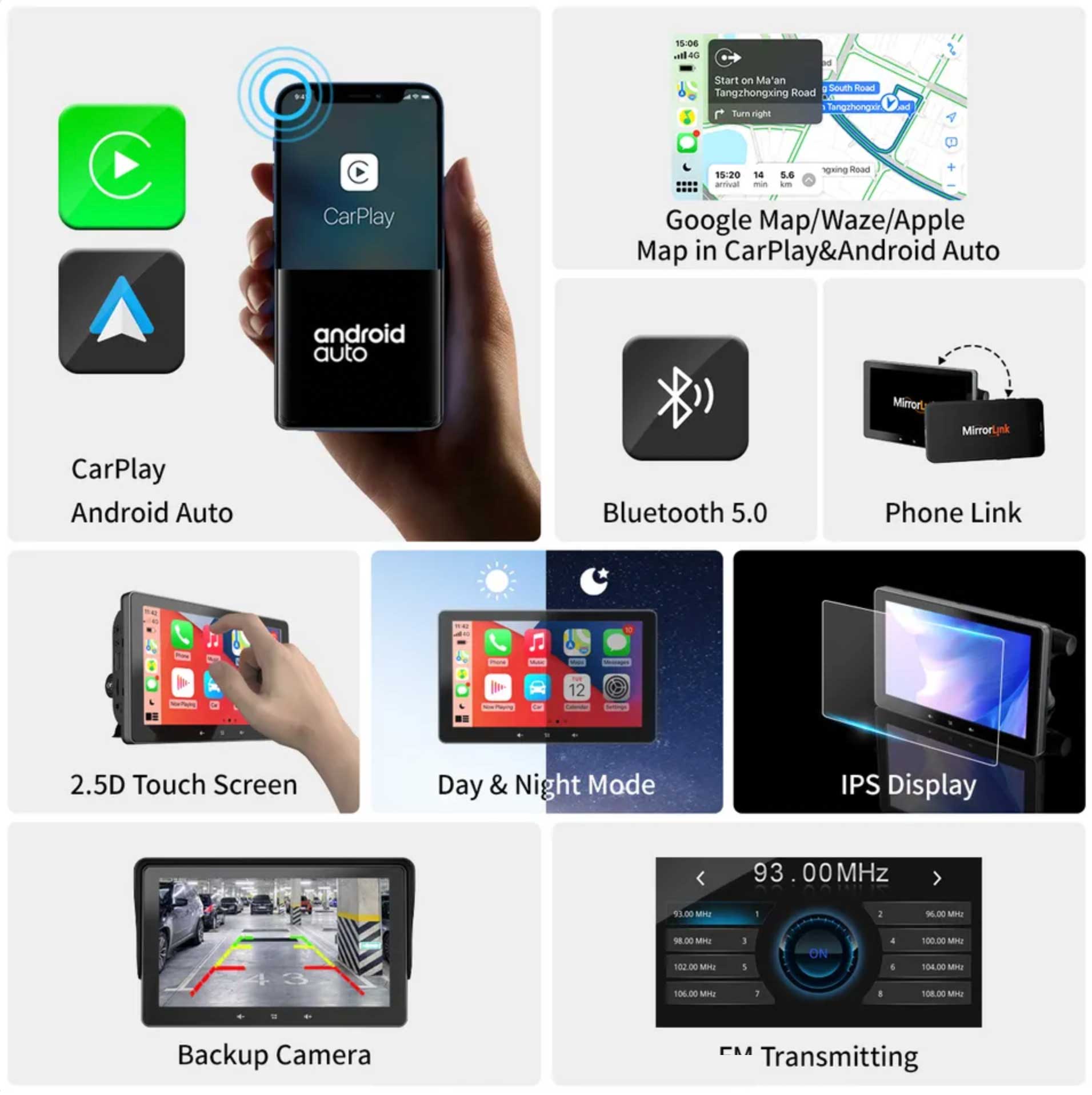 Écran Tactile Sans Fil Carplay ou Android 7 Pouces Autoradio Bluetooth GPS  FM/AUX - NEUF - Équipement auto