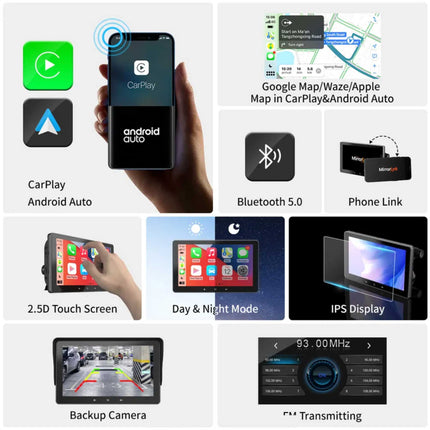 Bärbart navigationssystem med CarPlay och Android Auto | 7 tum | Bluetooth | FM-sändare