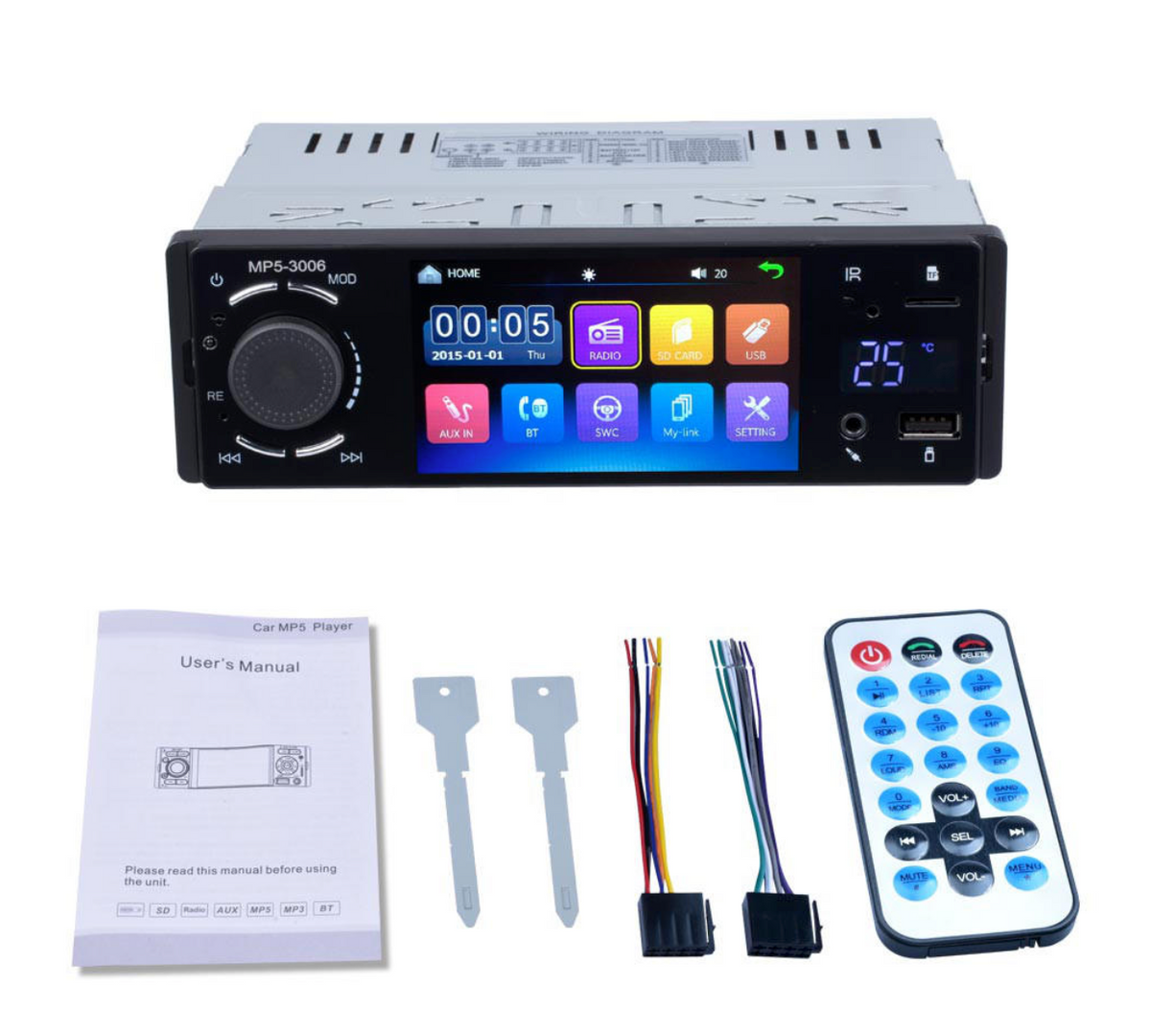 1 DIN Autoradio Met 4" Touchscherm | Bluetooth | FM | AUX | Camera